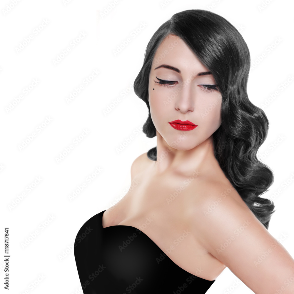 retro black and white portrait of brunette woman retro black and white portrait of brunette woman