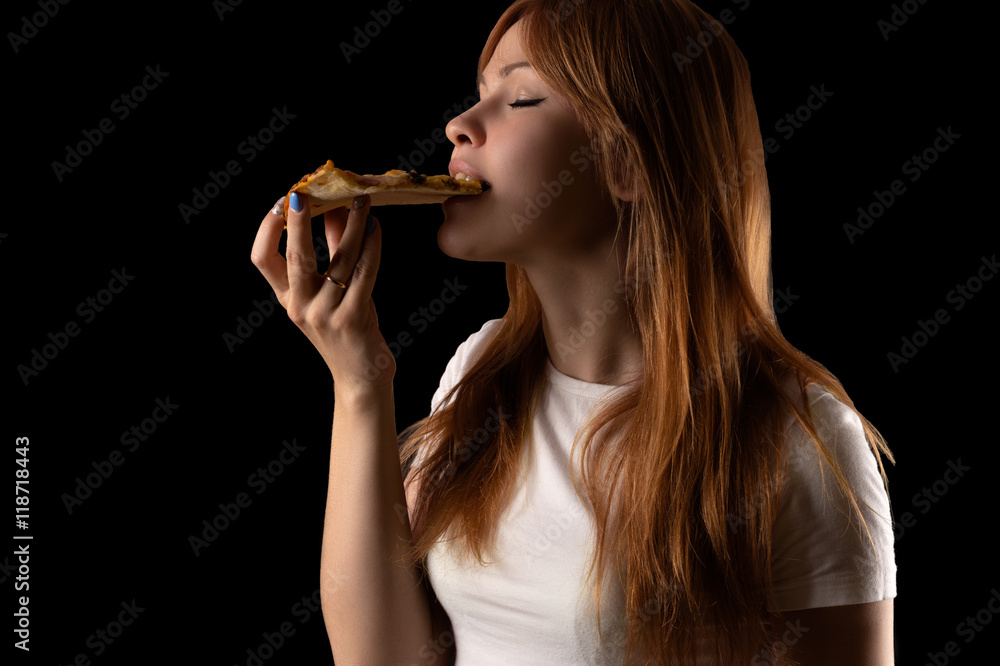 attractive young girl eating pizza attractive young girl eating pizza