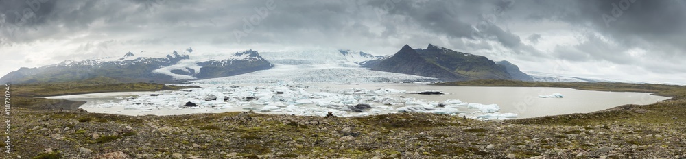 wide angle panorama of old glacier in Iceland