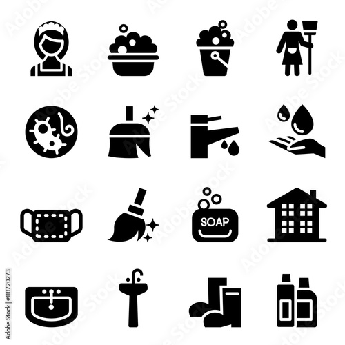 housekeeper & Cleaning icons set