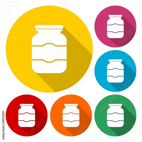 Set of homemade jam or juice jars icons 