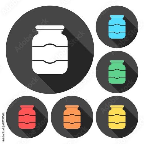 Set of homemade jam or juice jars icons 