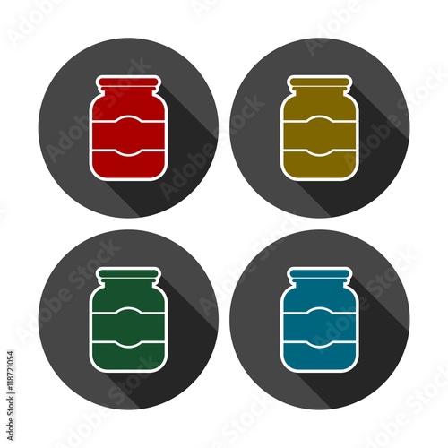 Set of homemade jam or juice jars icons 