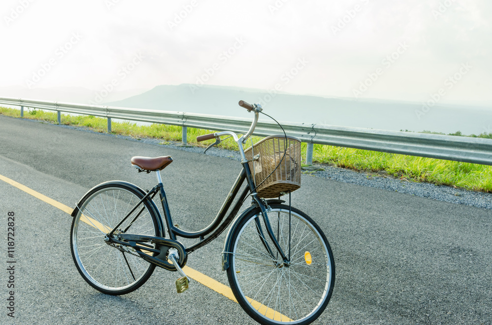 bicycle on an asphalt road. travel concept