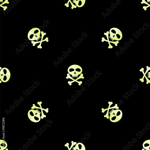 Skull Cross Bones Seamless Pattern. Skull Isolated on Black