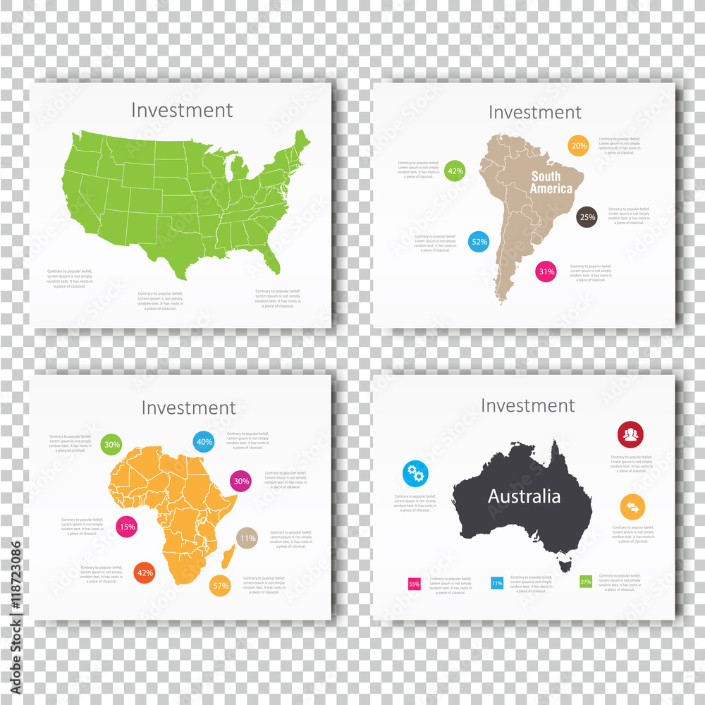 Business Investment slide set of USA, North America, Africa Maps Presentation slide Template