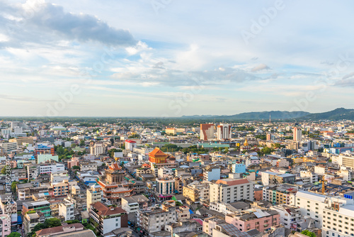 Aerial view over Hadyai city, Thailand in most cloudy day.