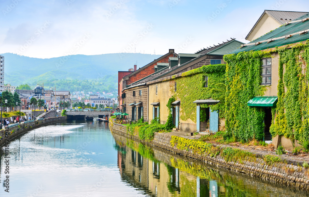 Fototapeta premium View of the Otaru Canal in summer in Otaru, Hokkaido, Japan