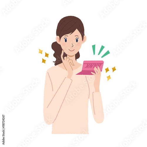 通帳をみる女性