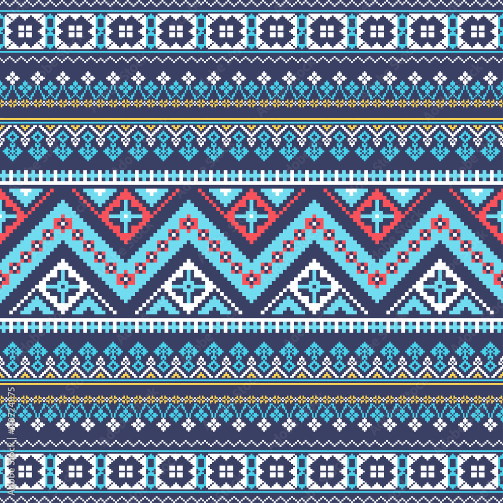 Aztec pixel seamless pattern. Ideal for printing onto fabric, paper, web design.