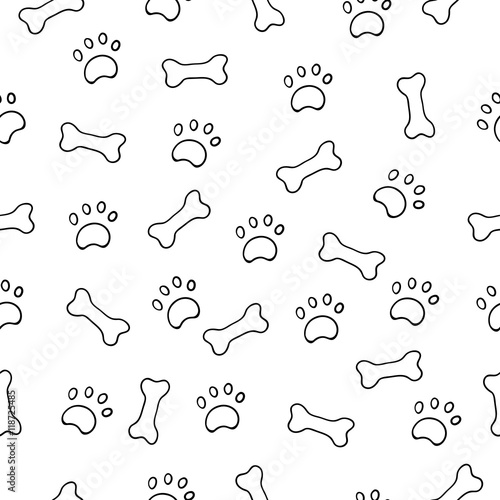 Seamless pattern with paws and bones.