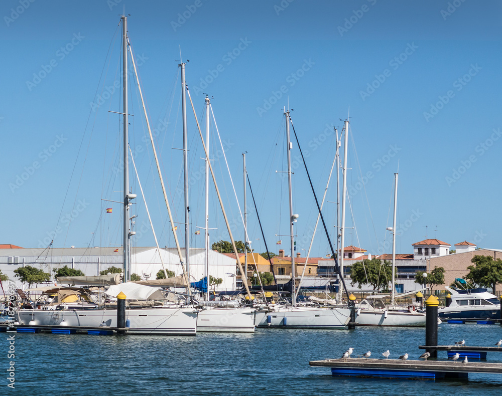Obraz premium Yachts moored in Ayamonte marina, Andalucia, Spain.