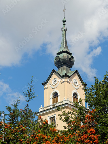 Tower of Rzeszow Castle in renaissance architecture with clock. Poland.