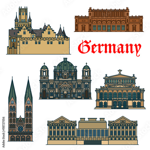 Travel guide thin line icon of german attractions