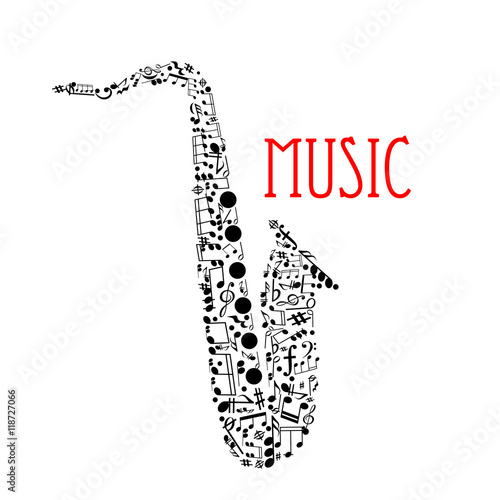 Photography Saxophone with musical notes for music design