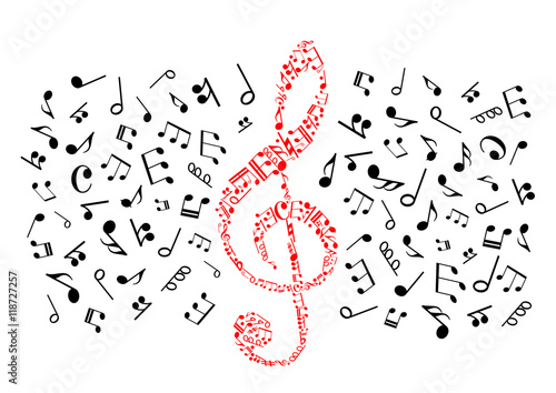 Music notes icons. Red treble clef photo