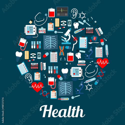 Medicine infographic poster with medication icons