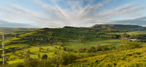 Tablou pe pânză View over Llangedwyn valley with fields and meadows
