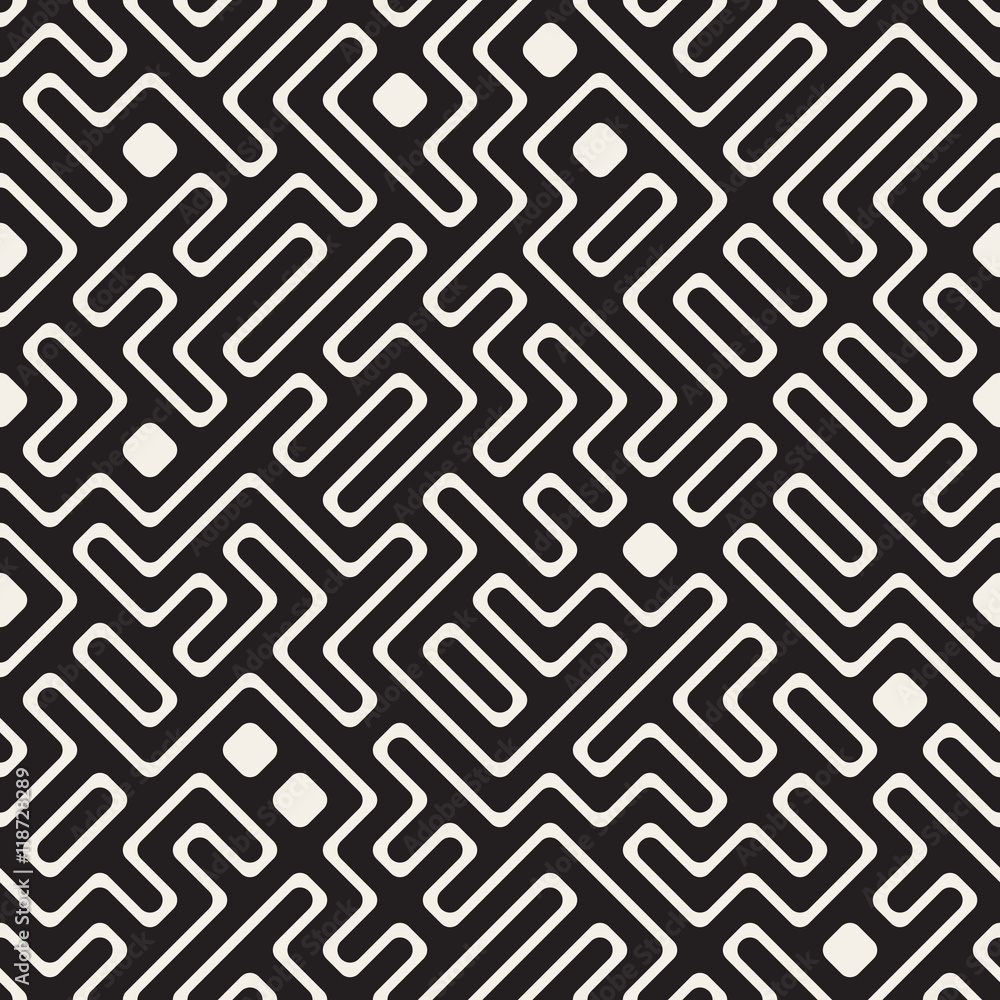 Vector Seamless Black and White Maze Lines Pattern Vector Seamless Black and White Maze Lines Pattern