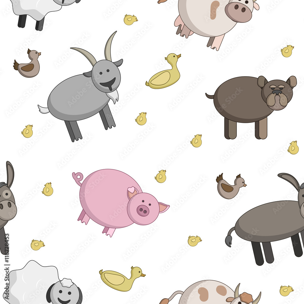Fototapeta premium Seamless pattern with pet animals and birds