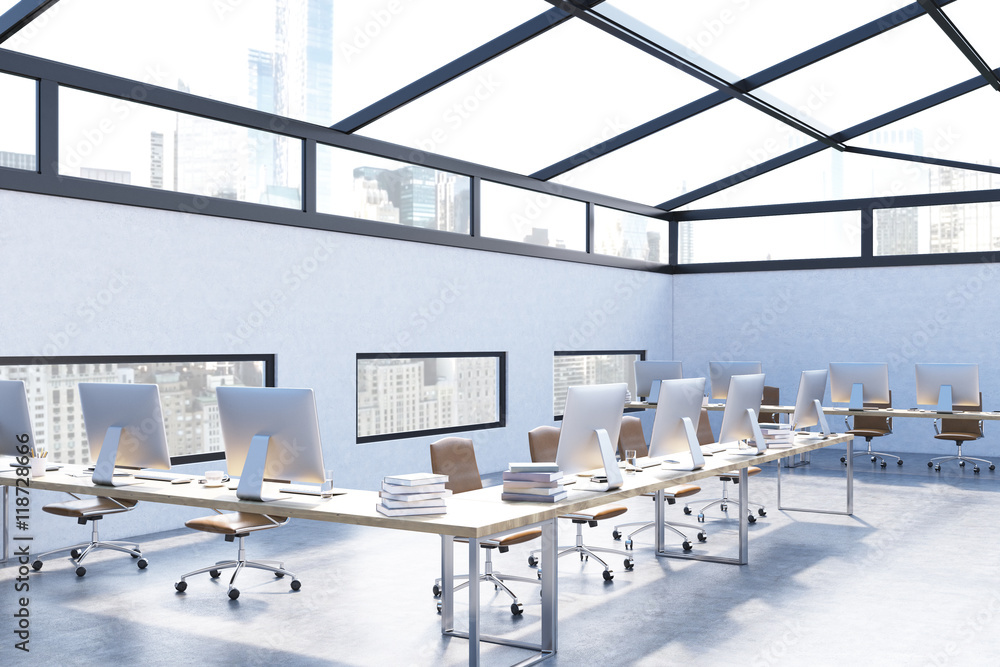 Modern office with light blue walls Modern office with light blue walls