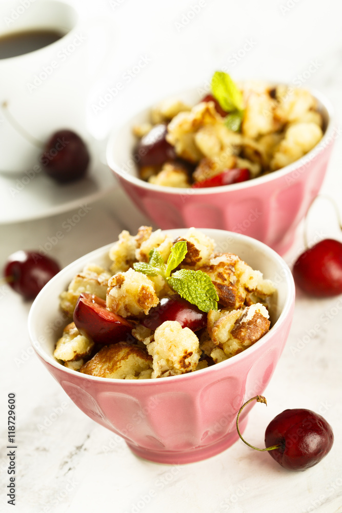Austrian pancake dessert with cherries Austrian pancake dessert with cherries