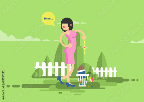 illustration of sad dissatisfied woman throwes presents