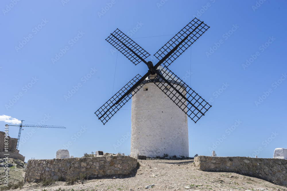 Landscape windmills of Consuegra in Toledo, Spain. They served t