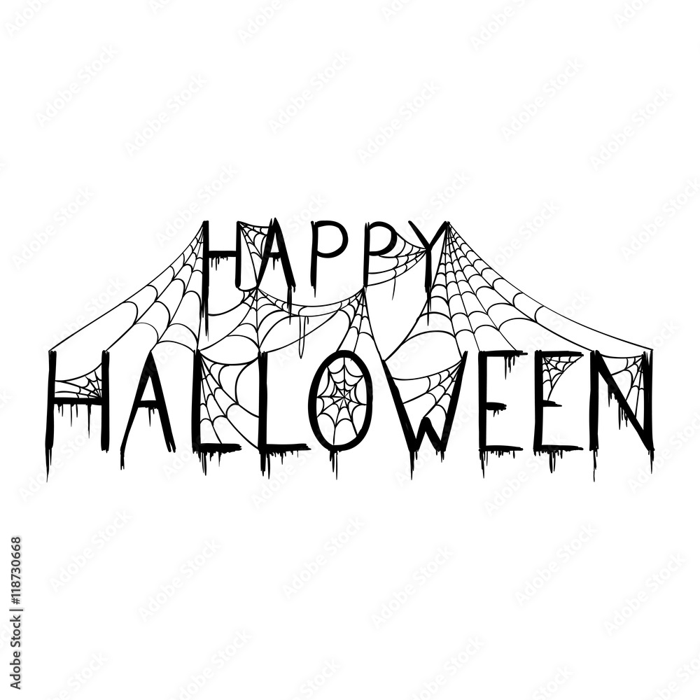 Vector Illustration of a Happy Halloween Design with Spiderwebs