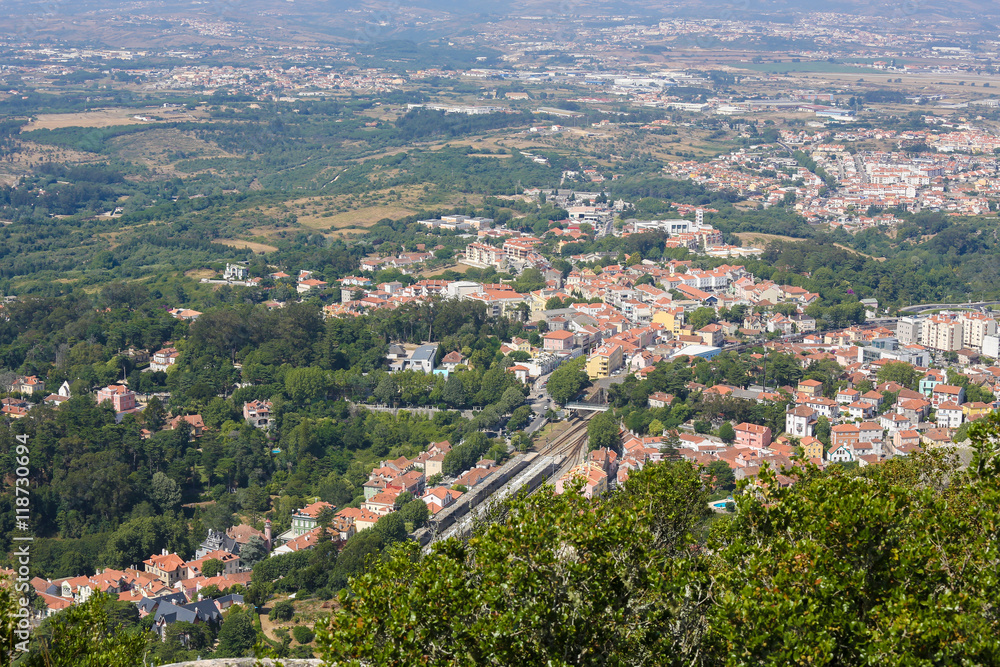 Aerial view of the town of Sintra, Portugal