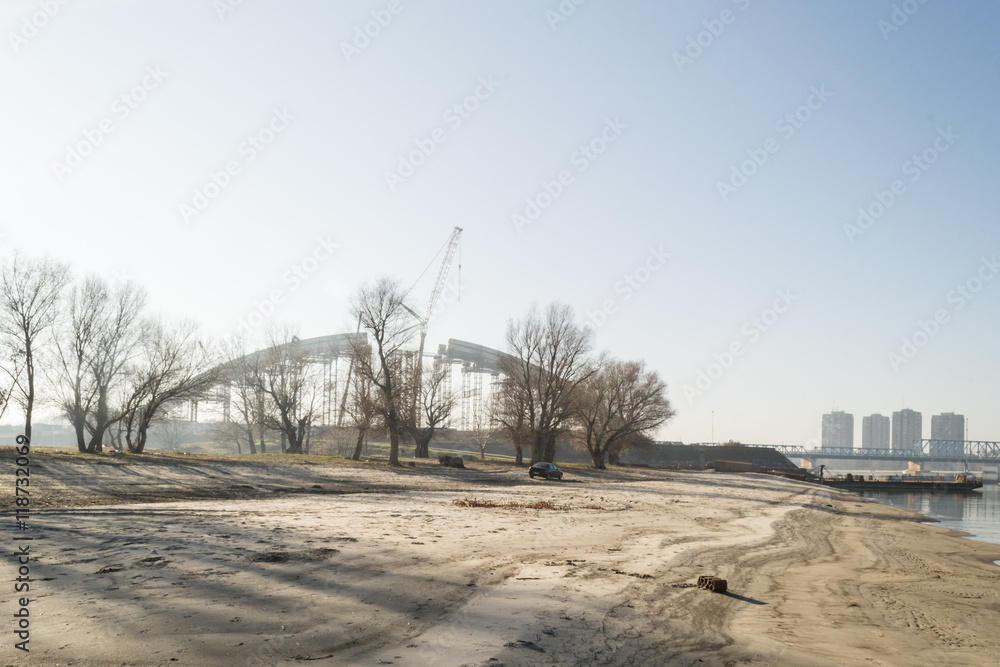 Construction of the bridge on the Danube River
