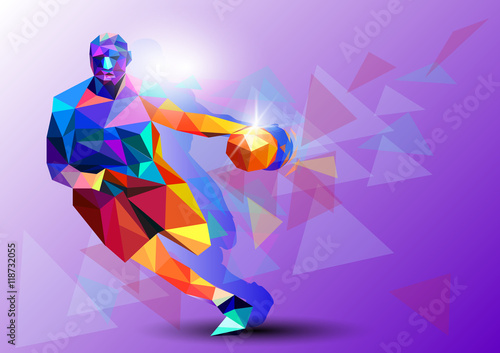 Polygonal geometric professional basketball player on colourful low poly background