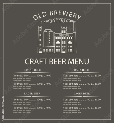 craft beer menu with the image of the brewery building in retro style and price
