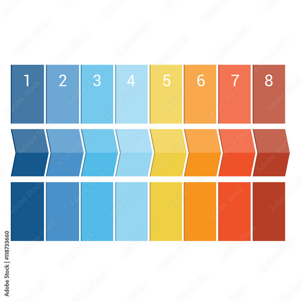 Horizontal Arrows and strips Infographic numbered eight position Stock ...