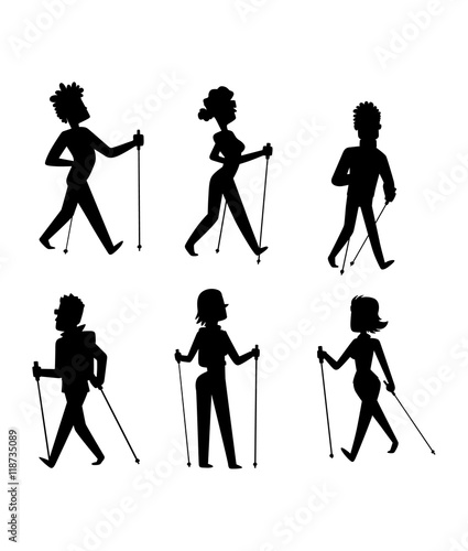 Nordic walking sport vector people