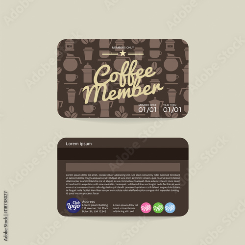 Front And Back Coffee Voucher Of Member Card Template Vector Illustration
