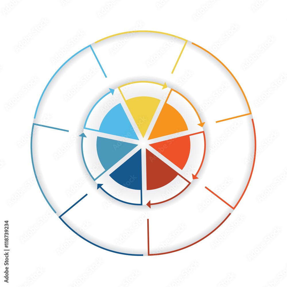 Arrows from colourful lines Around circle 7 Arrows from colourful lines Around circle 7