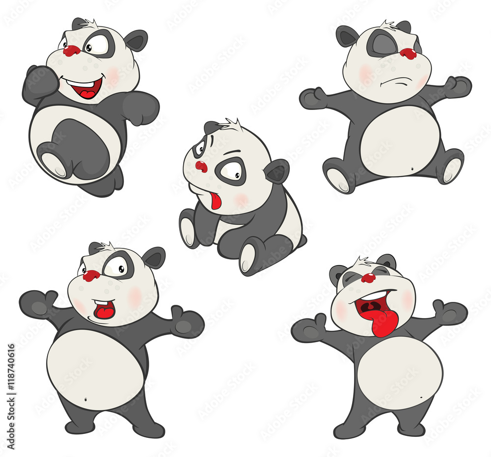 Naklejka premium Illustration of a set of Funny Panda Bear. Cartoon Character