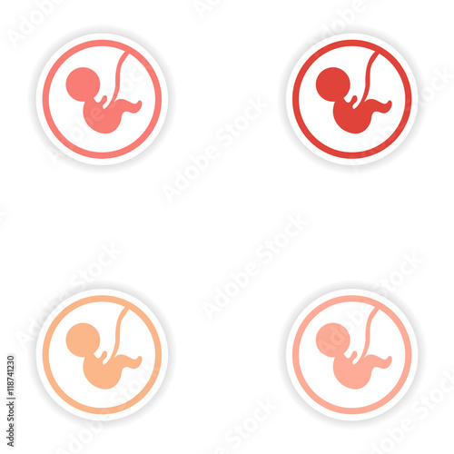 Set paper stickers on white background child in womb