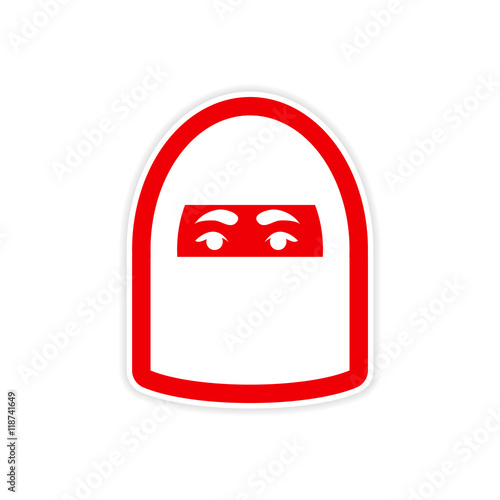 stylish paper sticker on white background woman in burqa