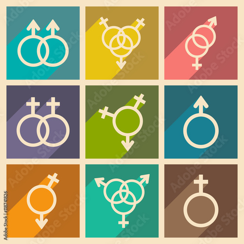 Flat with shadow concept and mobile application equality of the sexes