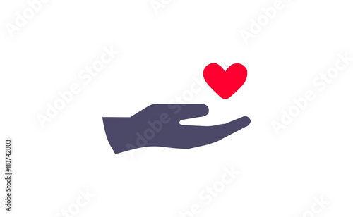 Vector hand icon with heart symbol on white background