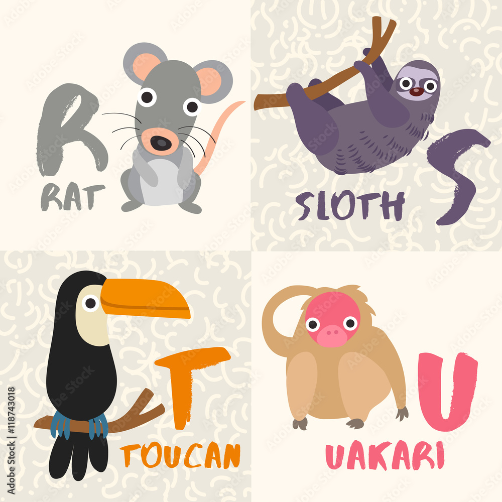 Cute Animal Alphabet Set : Letter R,S,T,U : Vector Illustration Stock  Vector | Adobe Stock
