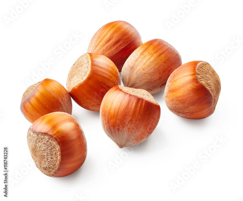 Hazelnuts isolated on white background