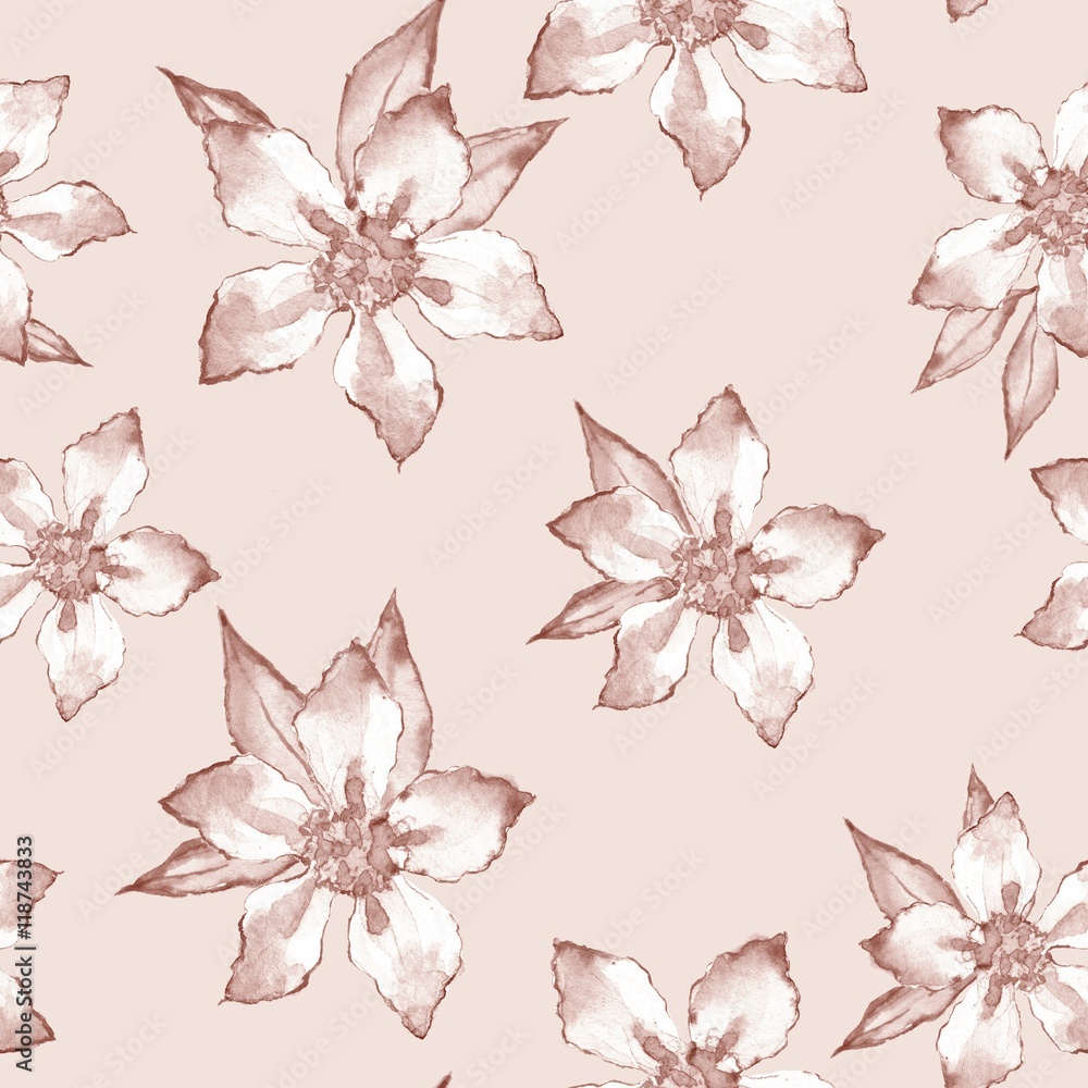 Simple floral pattern. Seamless background. Hand drawn watercolor flowers 3
