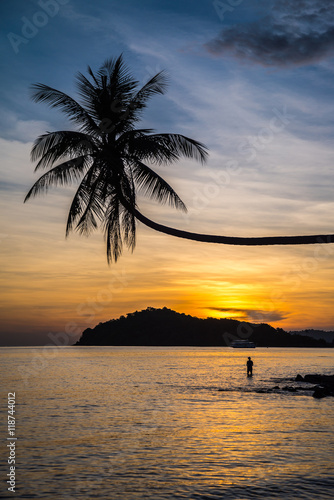 Beautiful tropical island beach in sunset evening - Travel summer holiday concept. © pla2na