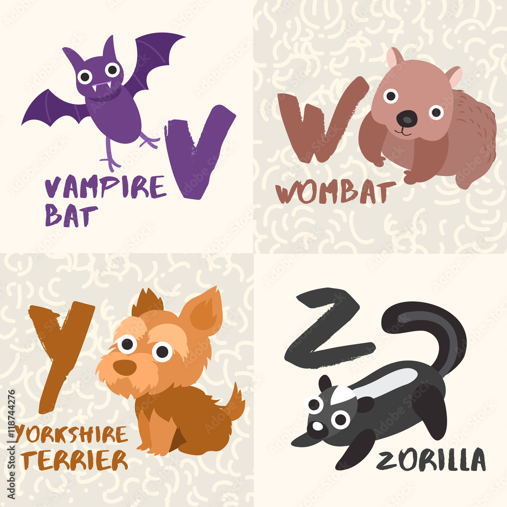 Cute Animal Alphabet Set : Letter V,W,Y,Z : Vector Illustration Stock  Vector | Adobe Stock