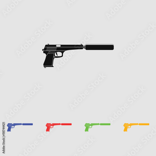 Pistol with silencer black simple icon. Flat style for web and mobile.