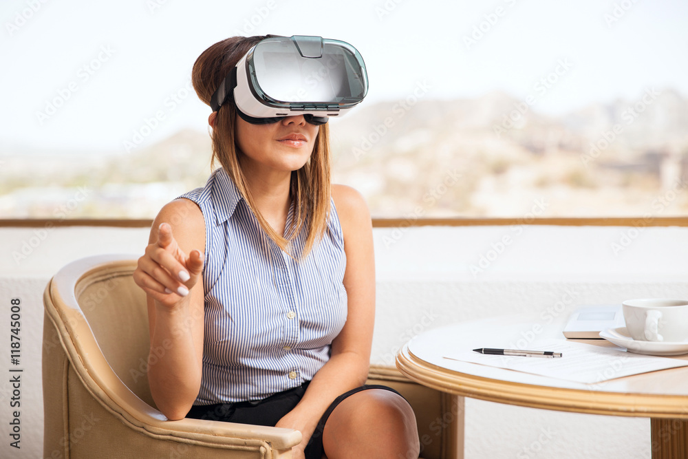 Businesswoman trying virtual reality