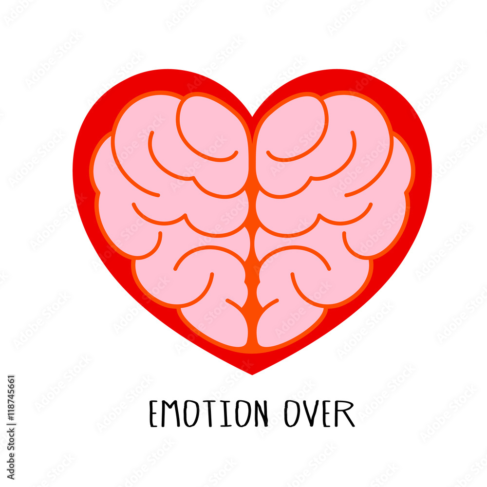 Brain heart shape. Emotion over concept. Use brain and heart, vector  illustration isolated on white background. Stock Vector